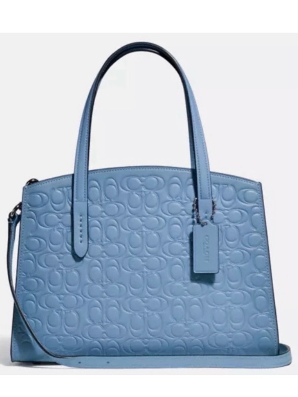COACH 51665 🩵LAKE BLUE🩵 SIGNATURE CHARLIE CARRYALL 28 LEATHER BAG 🌟NWOT🌟